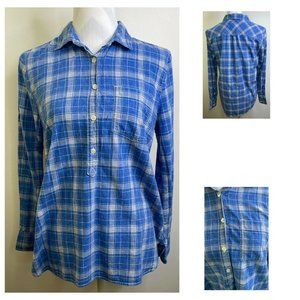 J. Crew Homespun Boy Fit Popover Shirt Blue Plaid Size Small Collared C8263